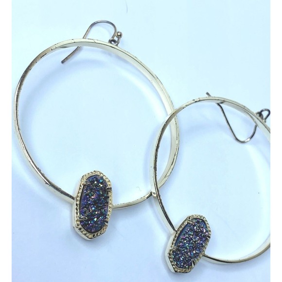 Kendra Scott Elora Gold Multi Drusy Hoop Earrings, Authentic - Picture 5 of 16